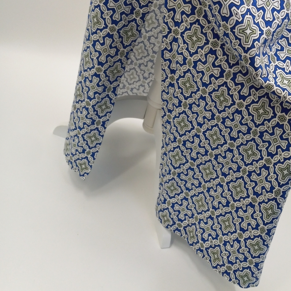 Boden Racer Neck Sundress Size 12L Blue White Heron Flora Tile Print Side Slit - Picture 6 of 12